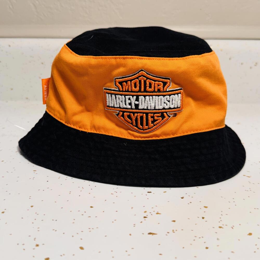 Harley-Davidson Unisex Kids Orange and Black Bucket Hat NWOT